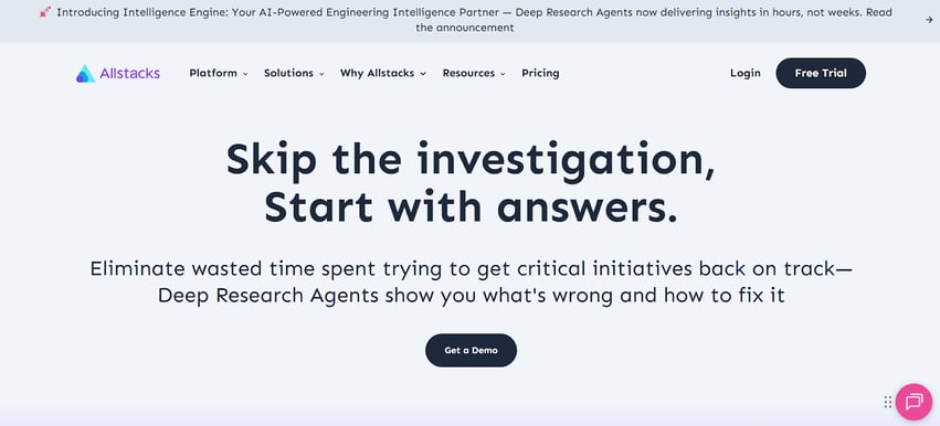 Allstacks displaying its engineering intelligence view highlighting risk and alignment.