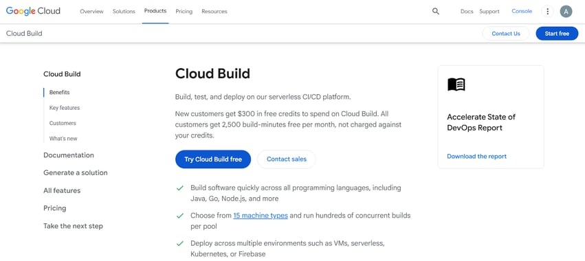 Google Cloud Build lets you build, test, and deploy software in cloud environments.