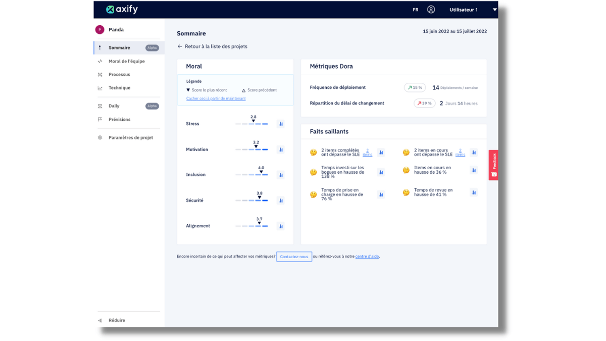 Vue de la page sommaire dans Axify