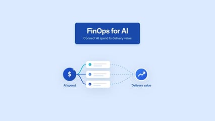 FinOps for AI: AI spend flows through cost categories into measured delivery value.
