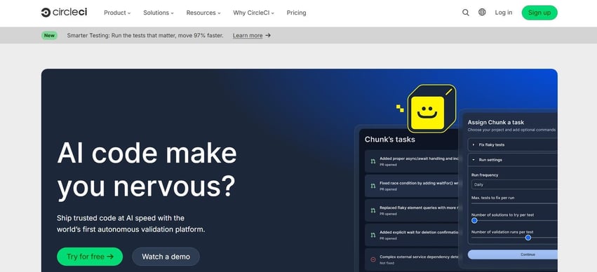 CircleCI AI features focused on test optimization and CI pipeline speed.