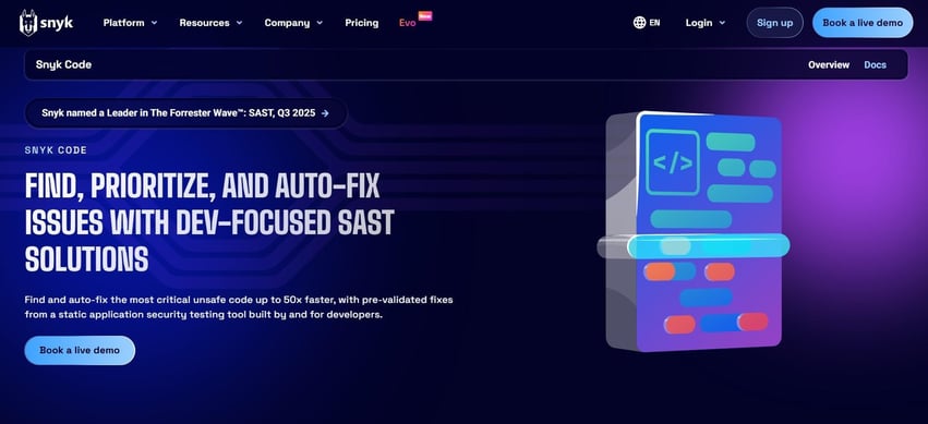 Snyk Code scanning source code for security risks during development.
