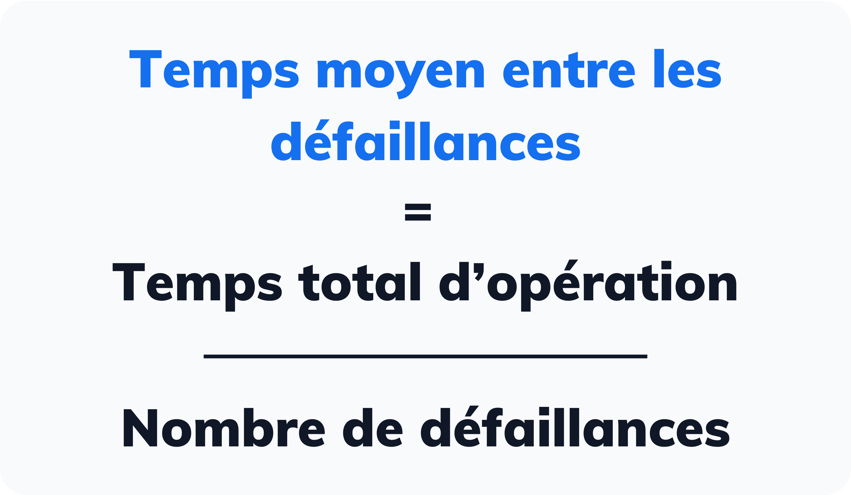 calcul du temps moyen entre les défaillances (MTBF) en fonction du temps total d’opération et du nombre de défaillances