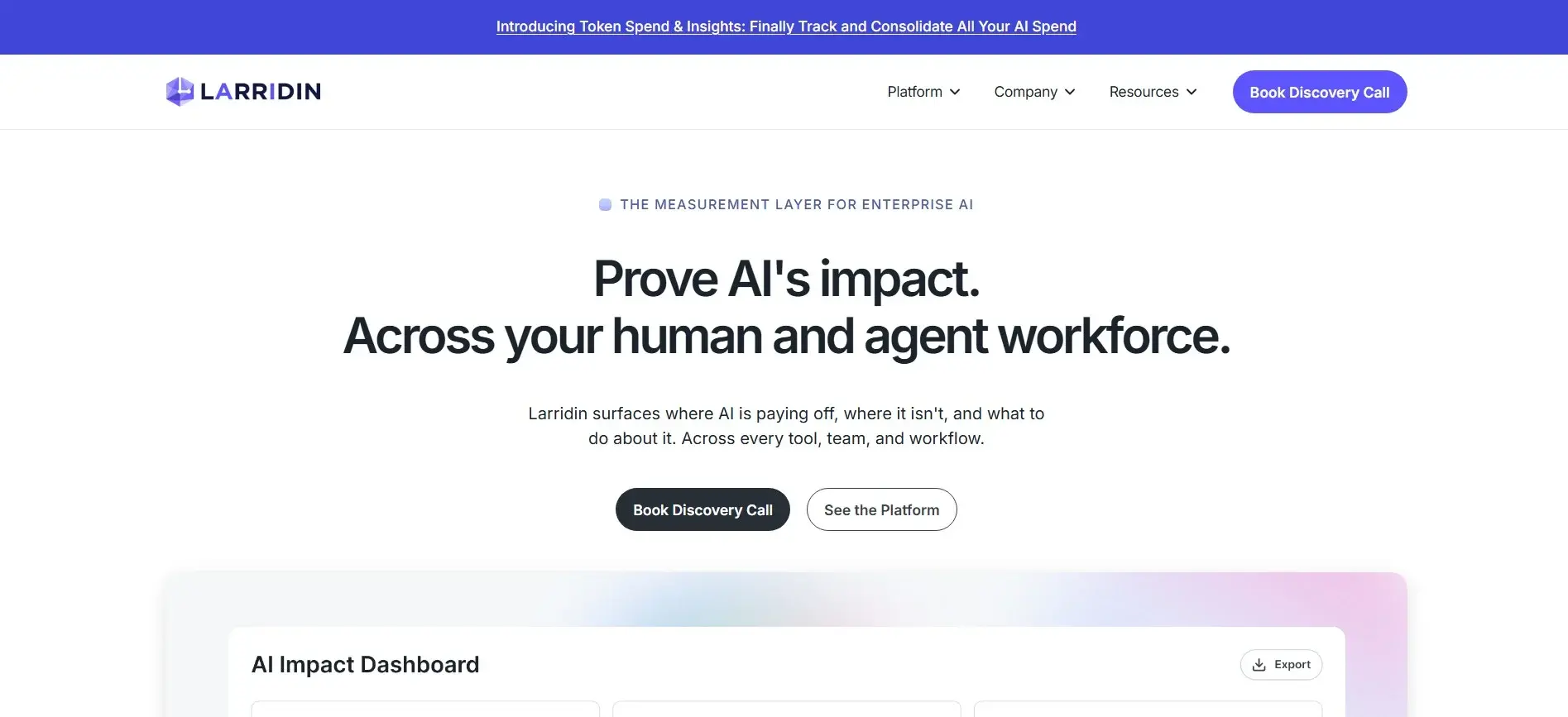 Larridin Larridin homepage for measuring AI impact across human and agent workforces.