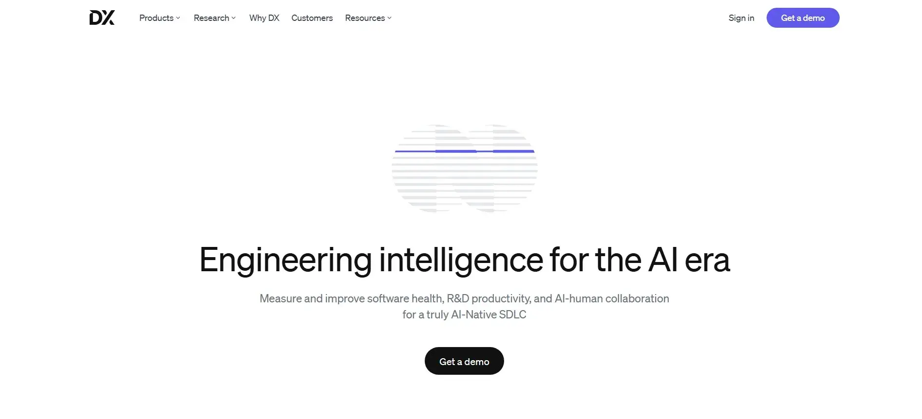 DX homepage presenting engineering intelligence for measuring developer experience in the AI era.