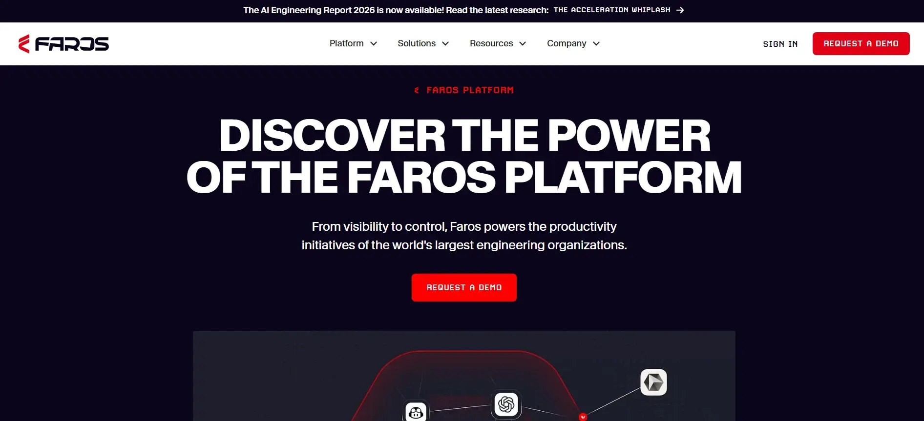 Faros AI Faros AI homepage for engineering data, AI token spend, and delivery outcomes.