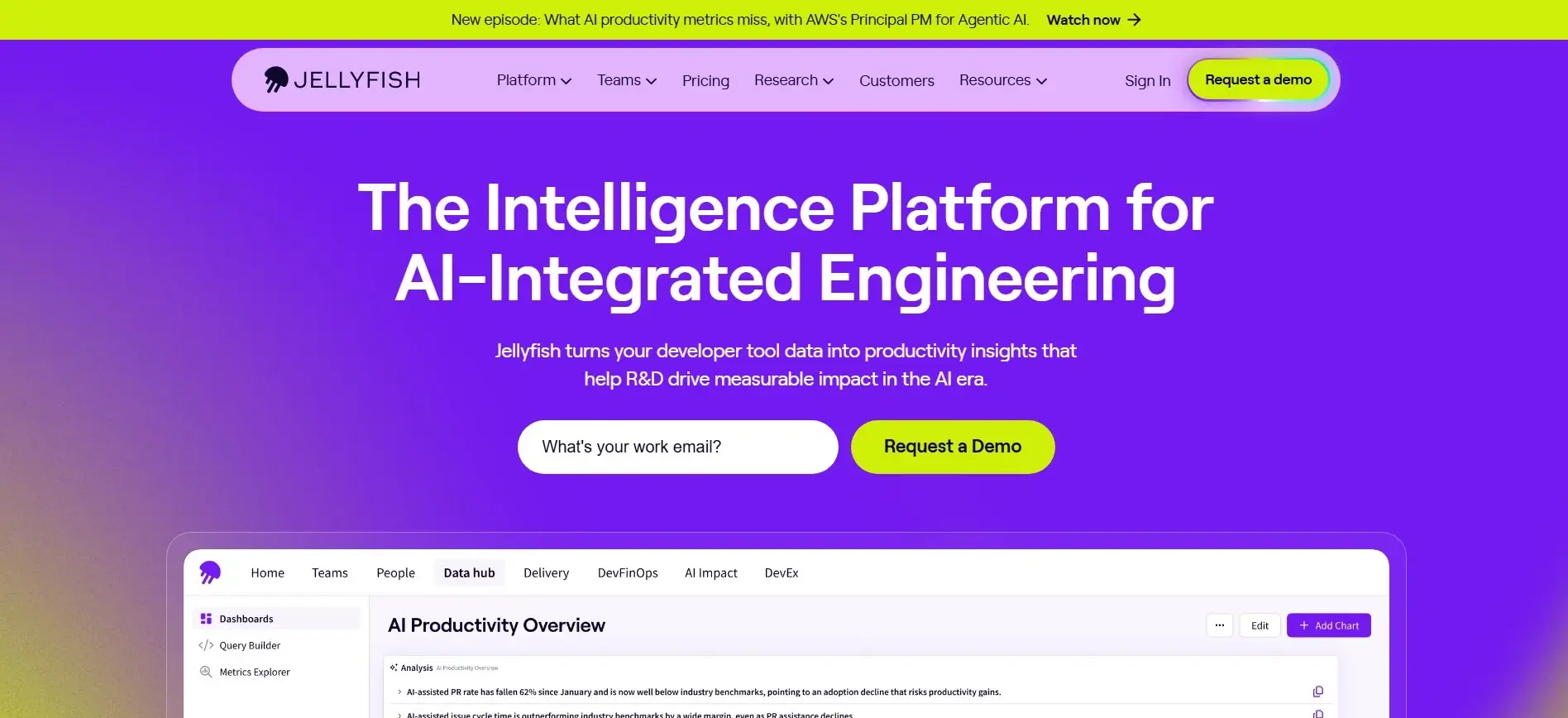 Jellyfish Jellyfish homepage for engineering management, investment allocation, and AI impact.