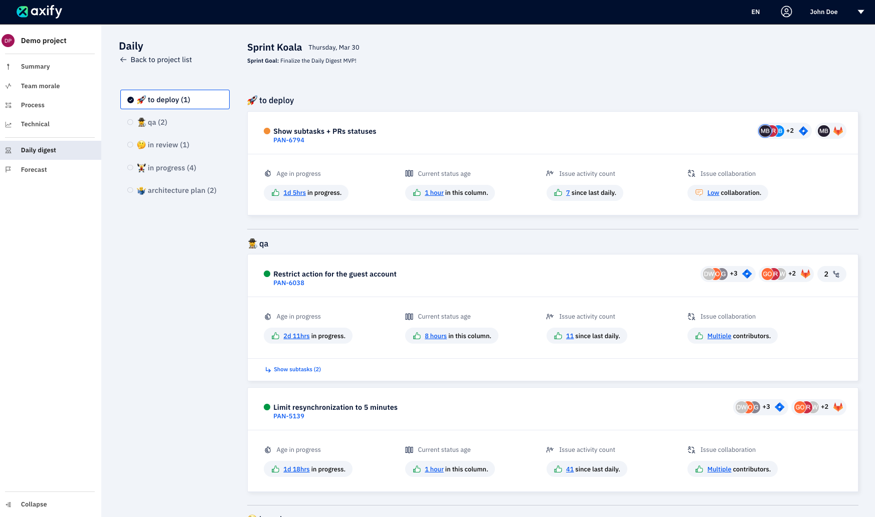 tool to facilitate dailies ceremonies in Axify daily digest