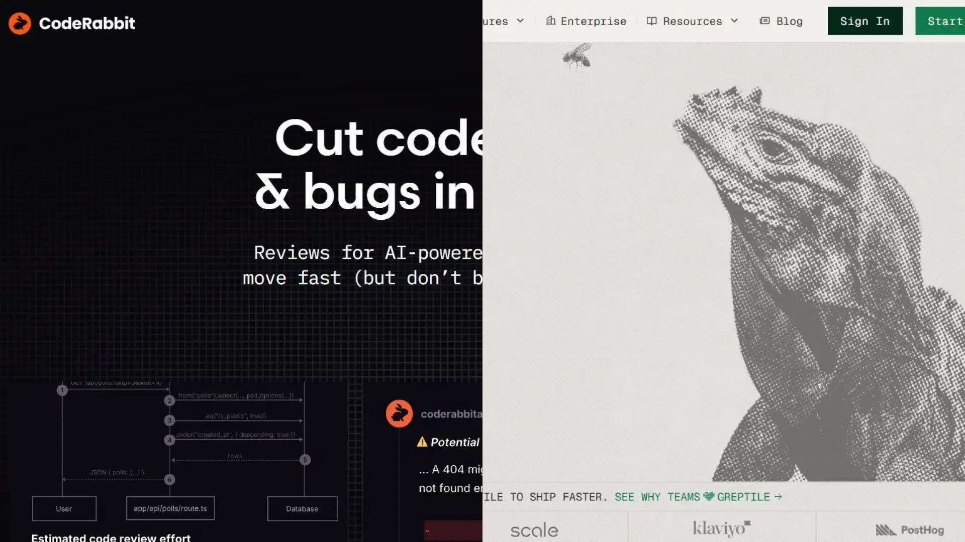 AI Code Review with CodeRabbit CodeRabbit interface showcasing the automated code review process with AI-powered suggestions for developers to identify and fix bugs efficiently.