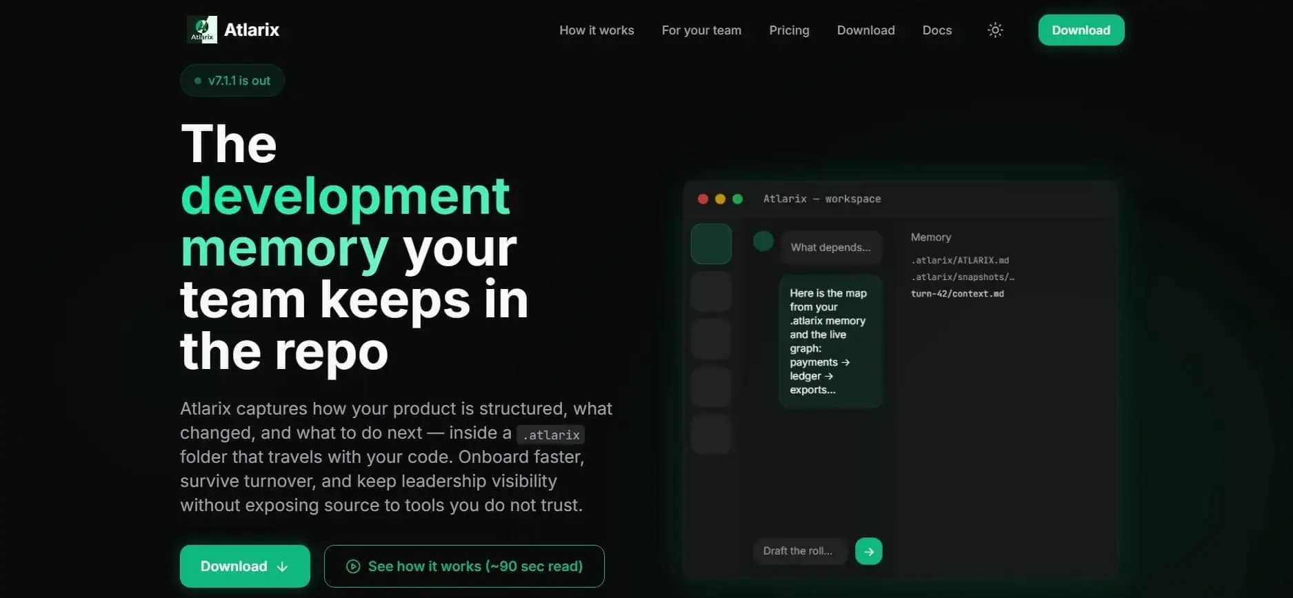 Atlarix AI tool for tracking codebase memory and team knowledge in repos