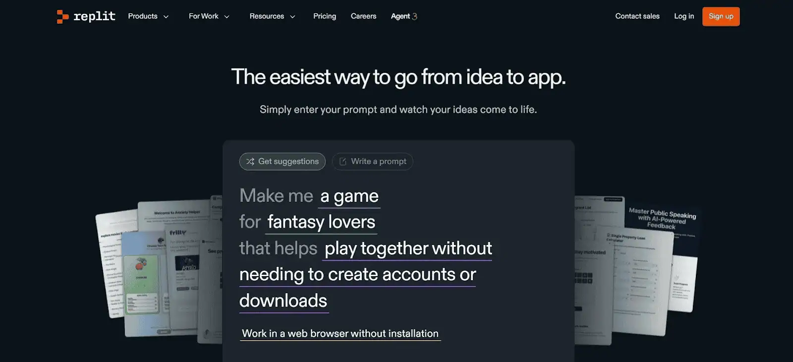 Replit AI agent for turning prompts into apps directly in the browser