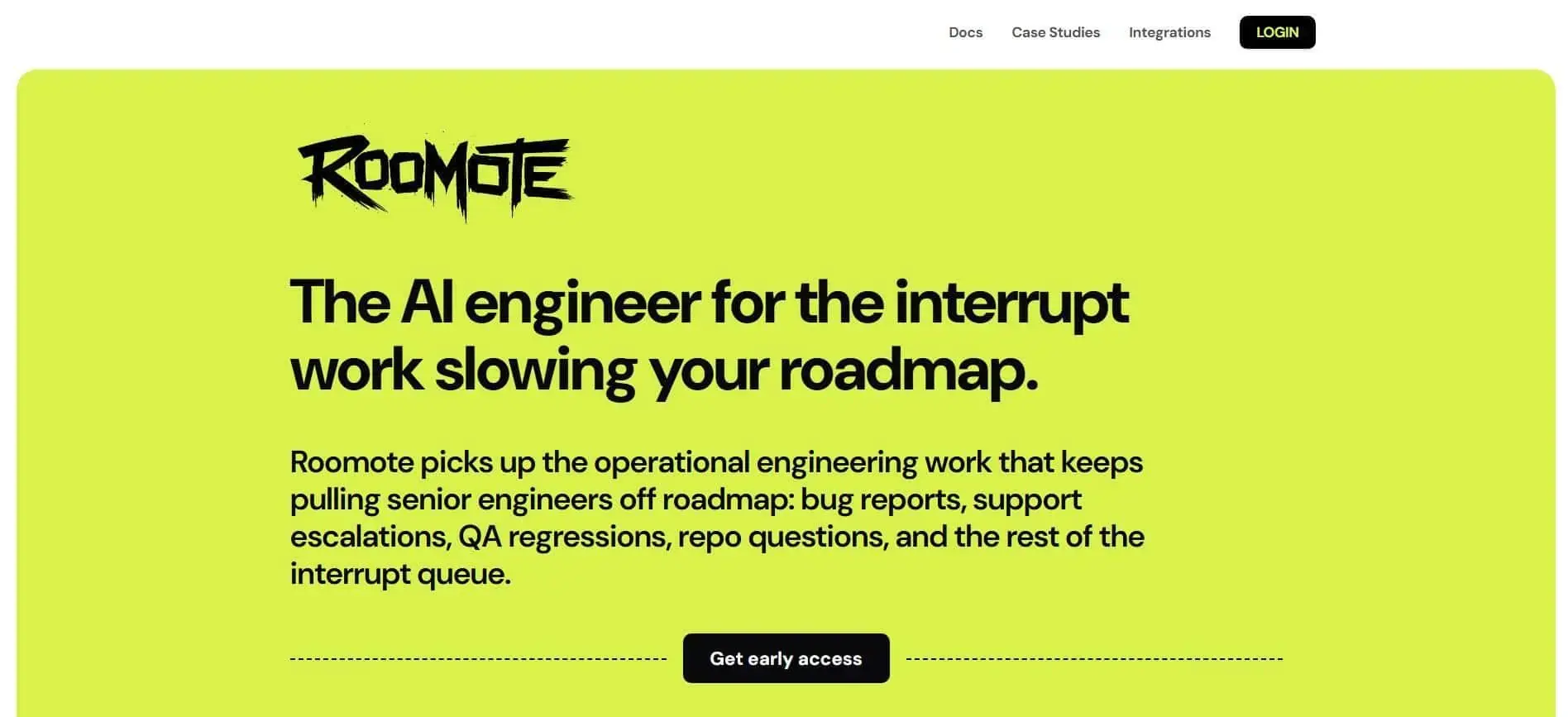 RooCode AI engineering agent for support, QA, and repo interruption work.