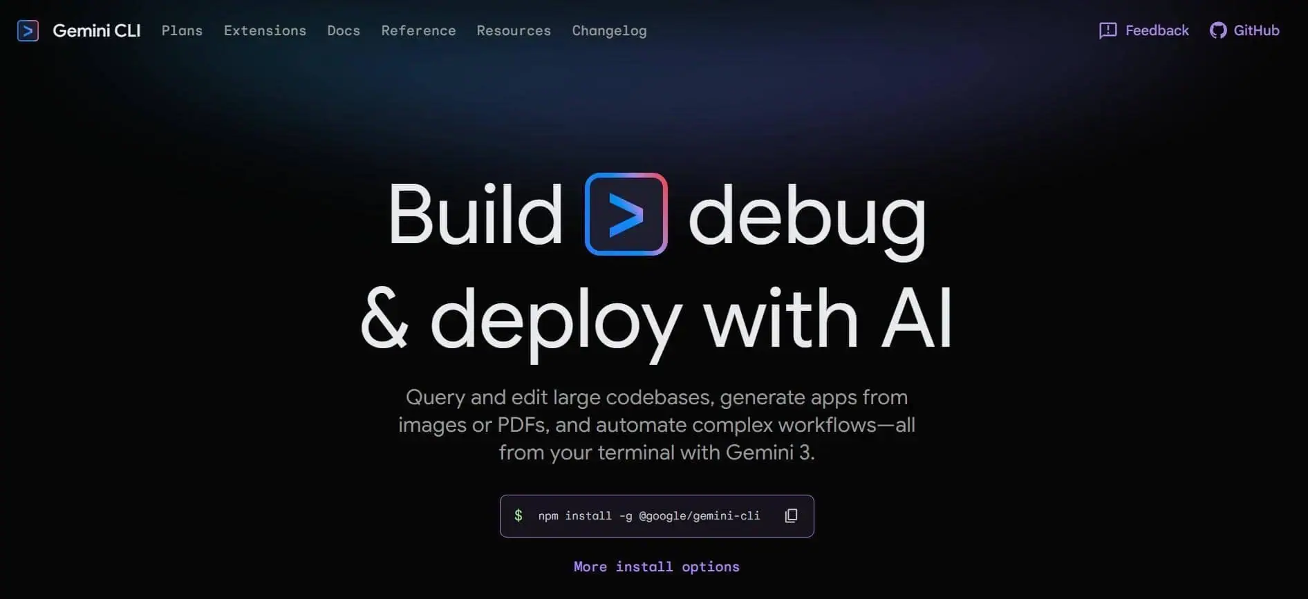 Gemini CLI terminal agent for AI-assisted coding and deployment tasks.
