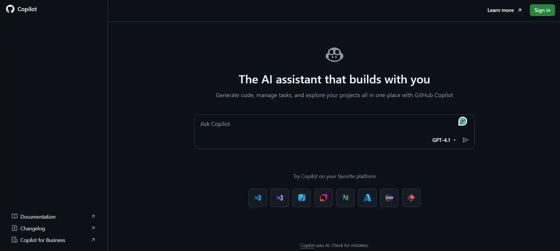 GitHub Copilot coding assistant with agent workflows across developer tools.