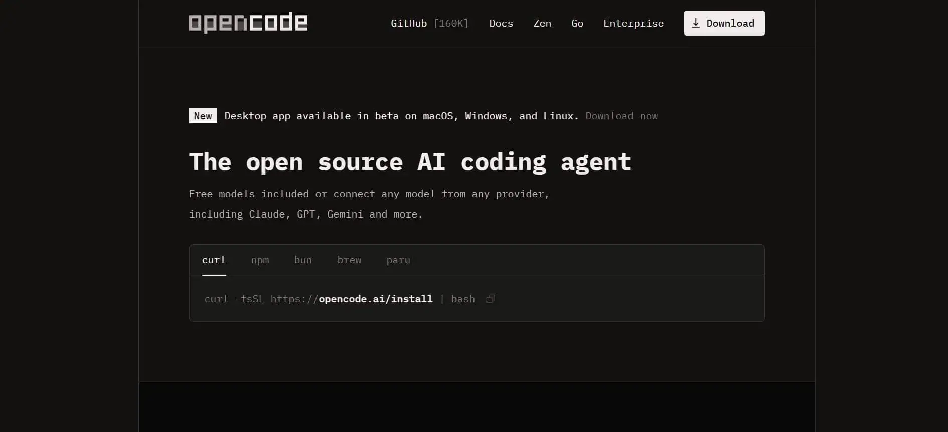 OpenCode open-source AI coding agent for terminal and IDE workflows.