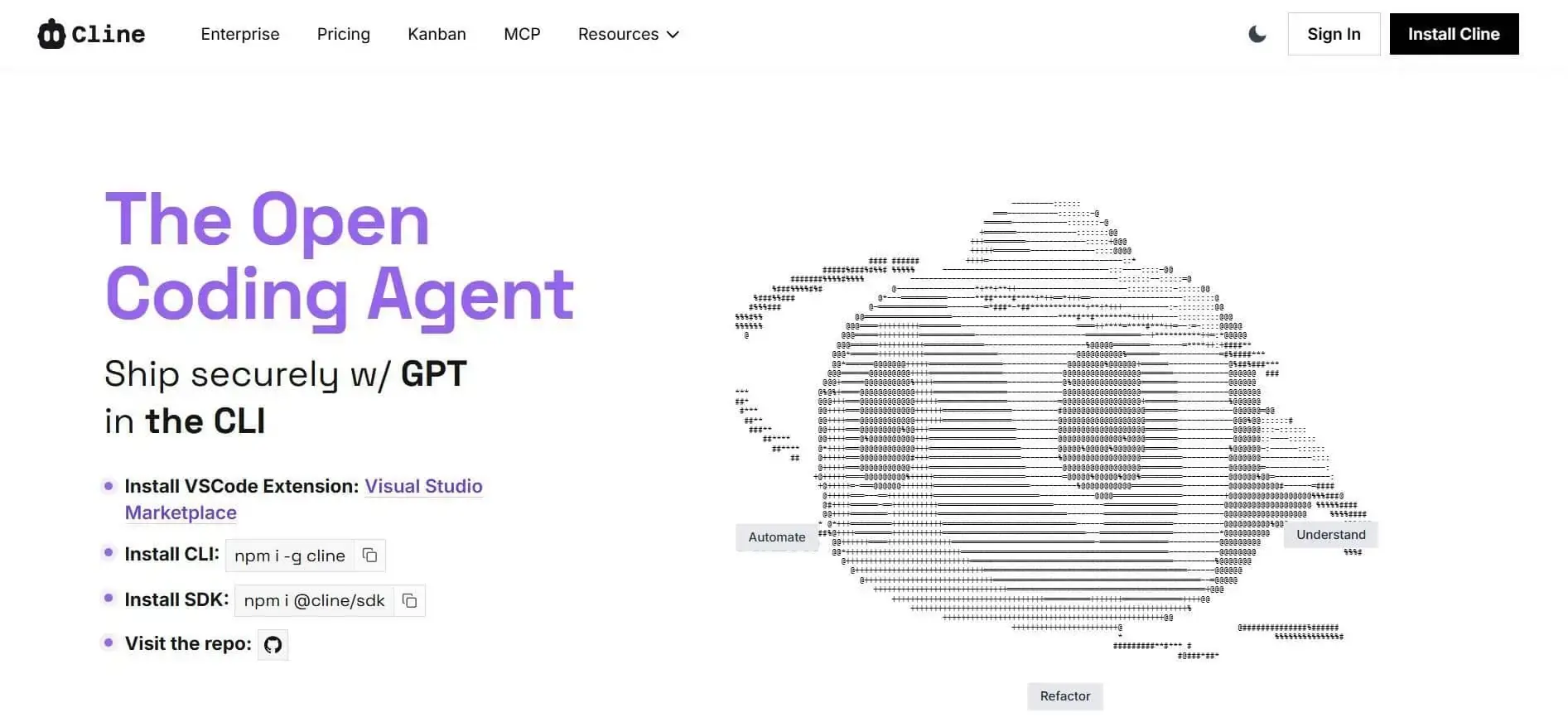 Cline coding agent for VS Code with configurable AI model workflows.