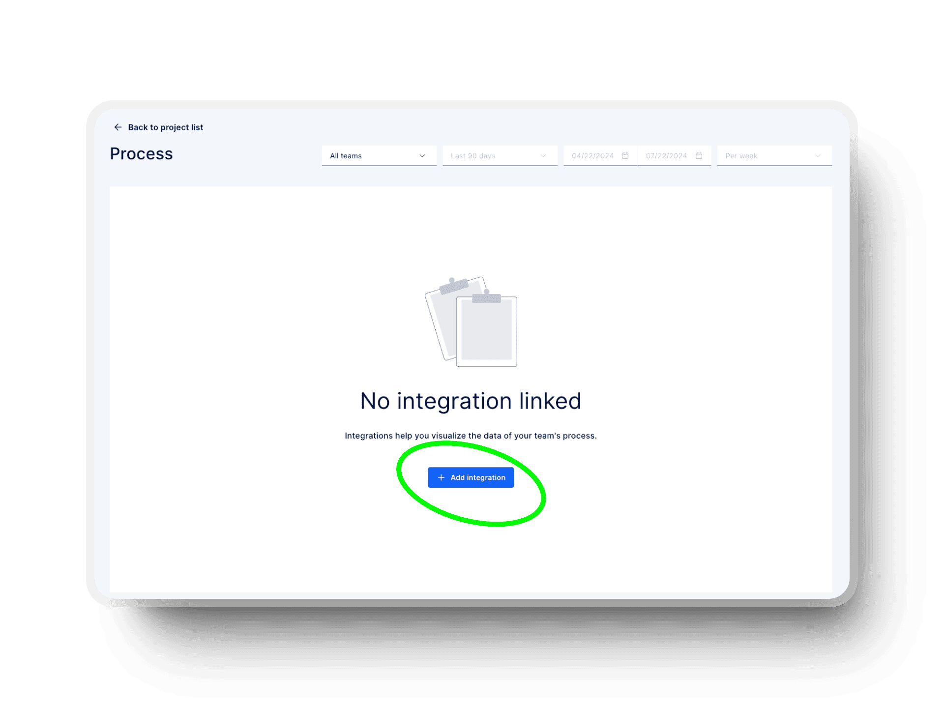 Axify dashboard prompts integration setup to visualize team data